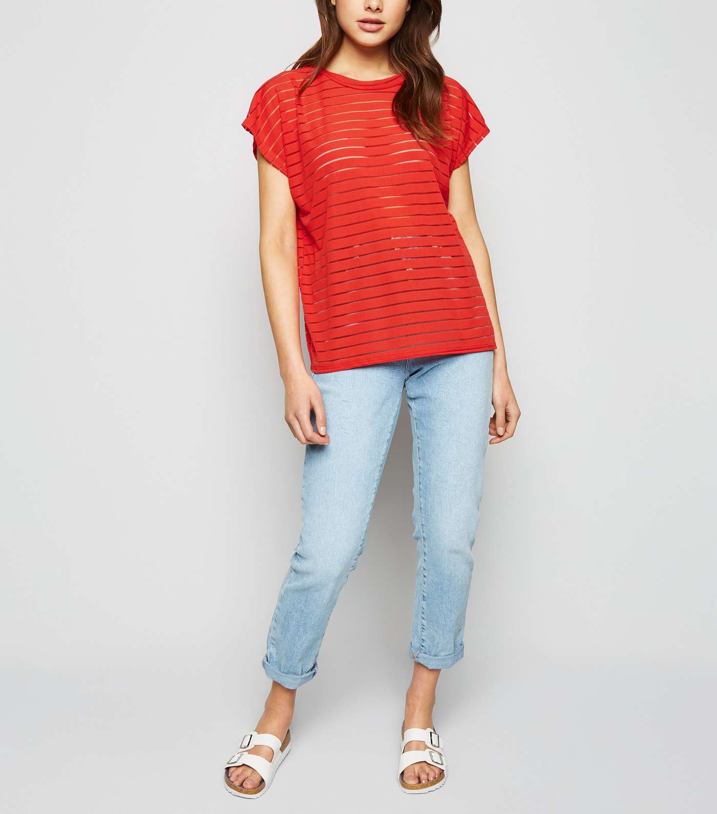 Red Stripe Mesh Oversized T-Shirt Image 2
