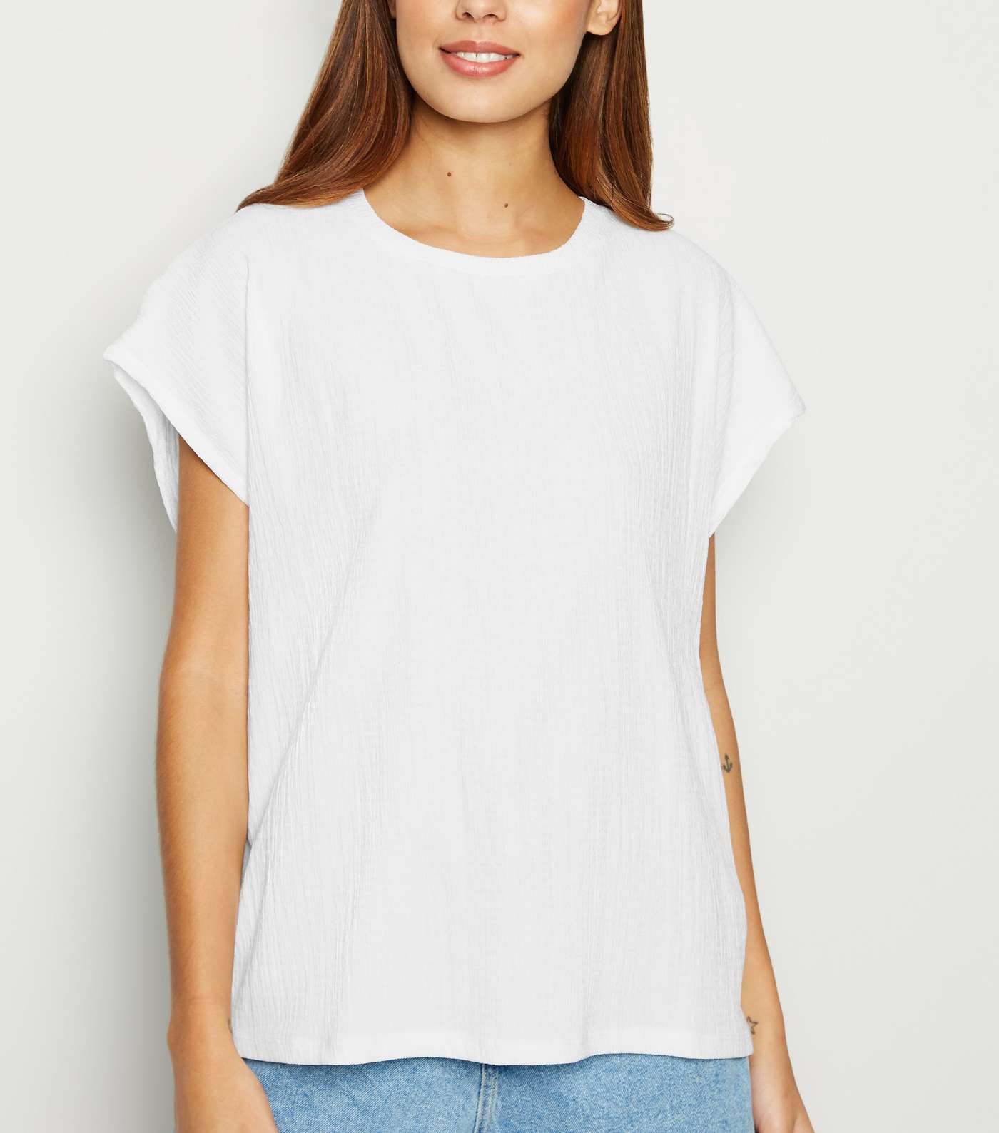 Off White Textured Boxy T-Shirt