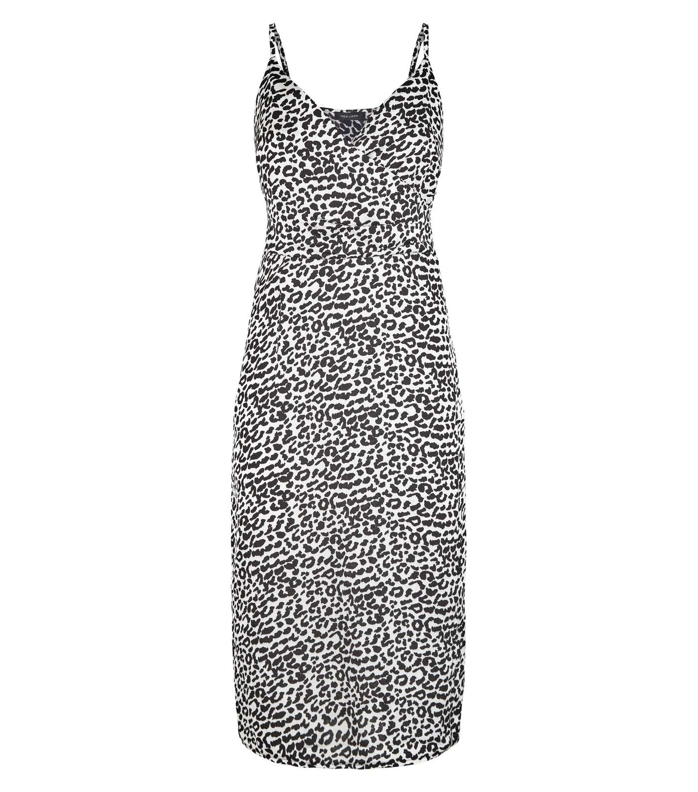White Leopard Print Satin Midi Dress Image 3