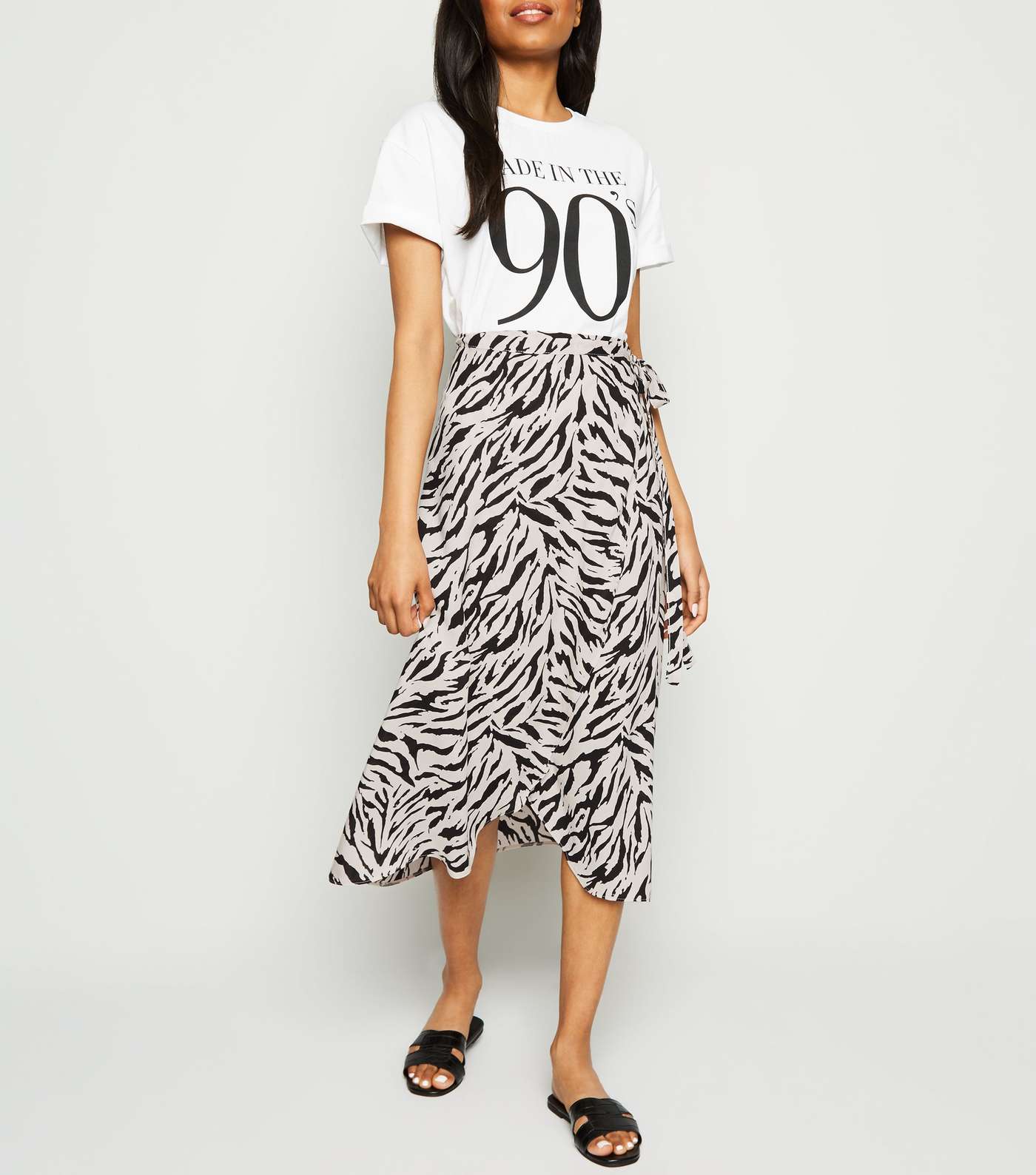 Petite Black Tiger Print Wrap Midi Skirt