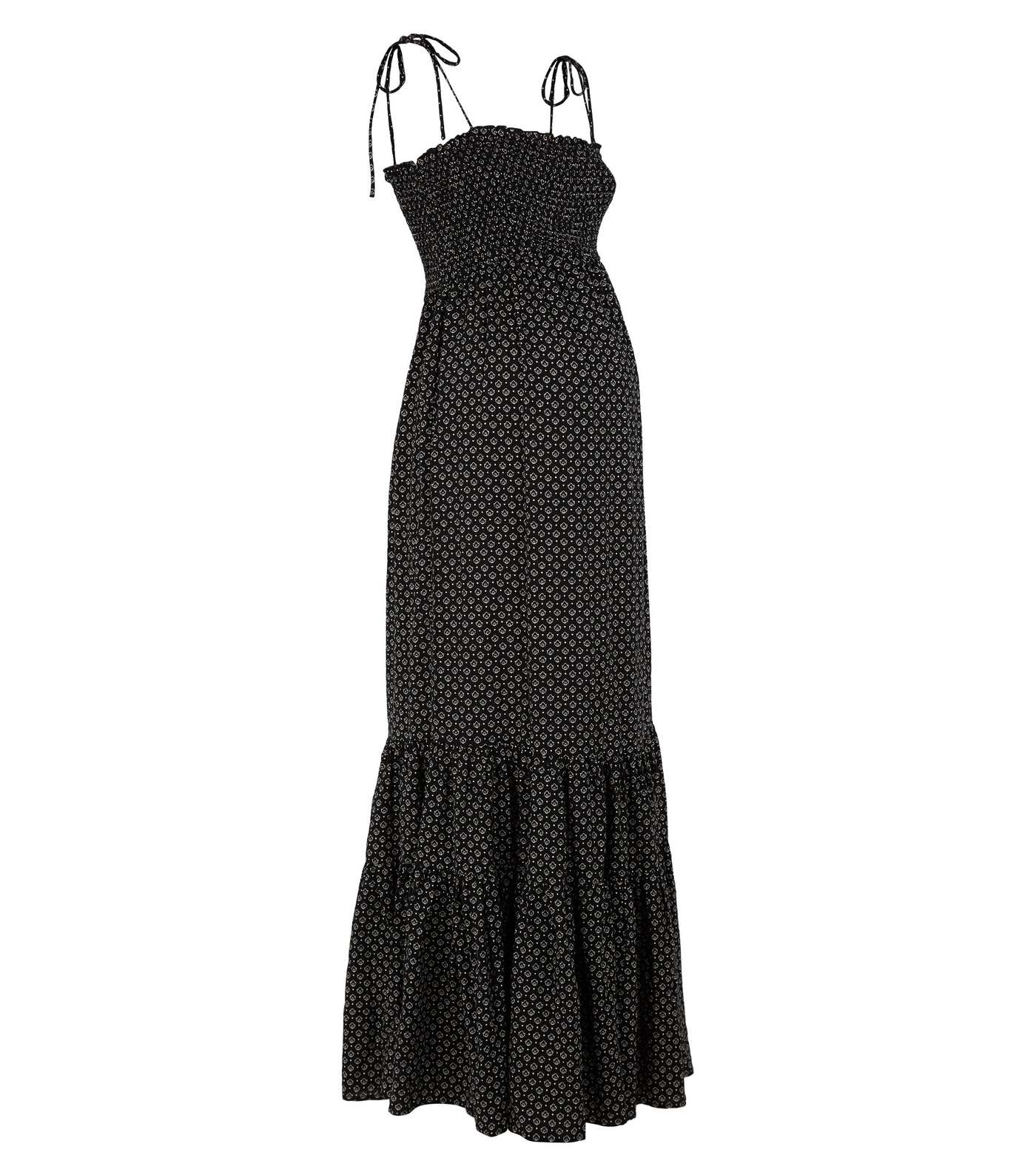 Maternity Black Tile Print Shirred Midi Dress Image 4
