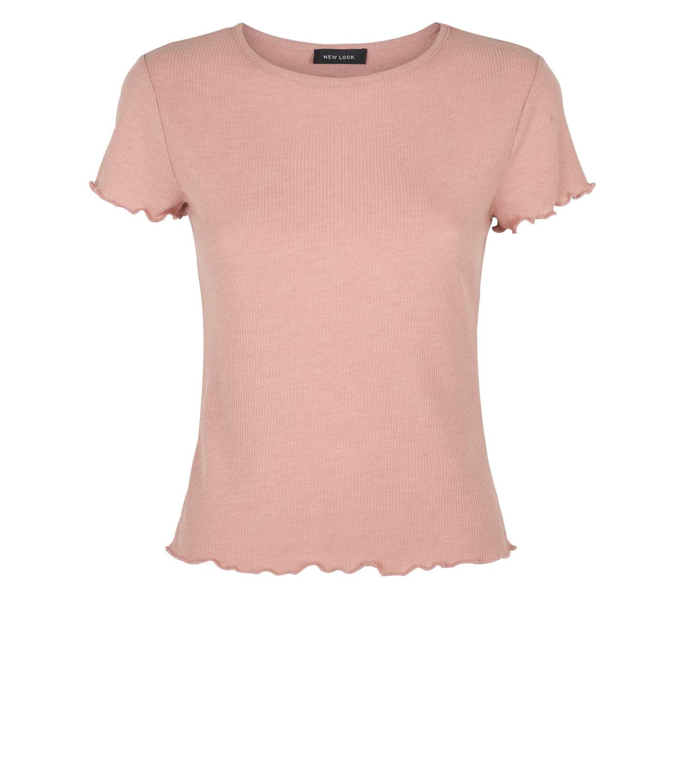 Pink Ribbed Frill Trim Short Sleeve T-Shirt Image 4