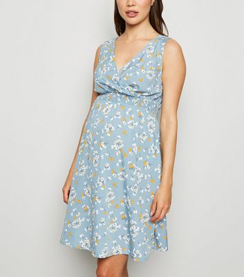 blue floral wrap dress