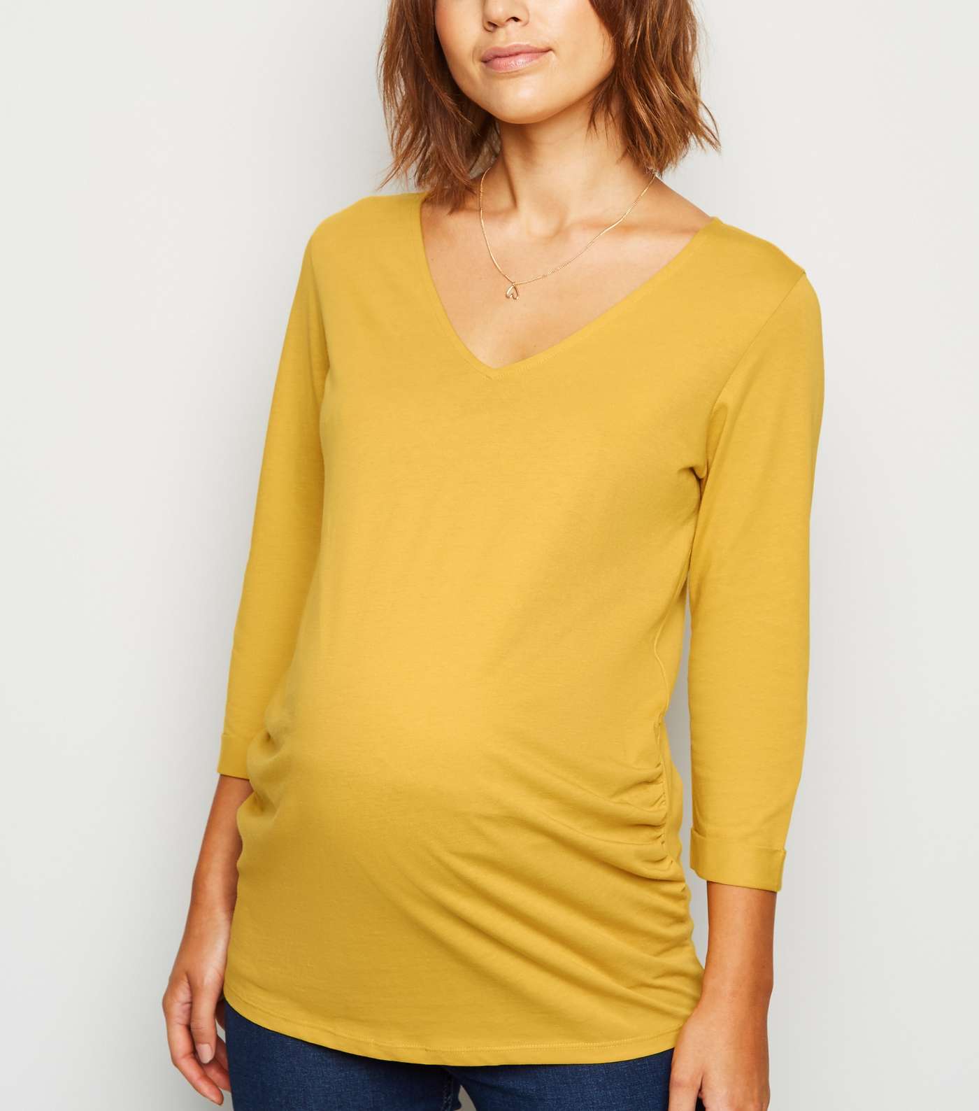 Maternity Yellow V Neck 3/4 Sleeve Top