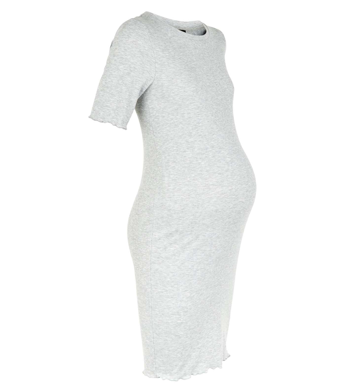 Maternity Grey Ribbed Midi Bodycon Dress Image 4