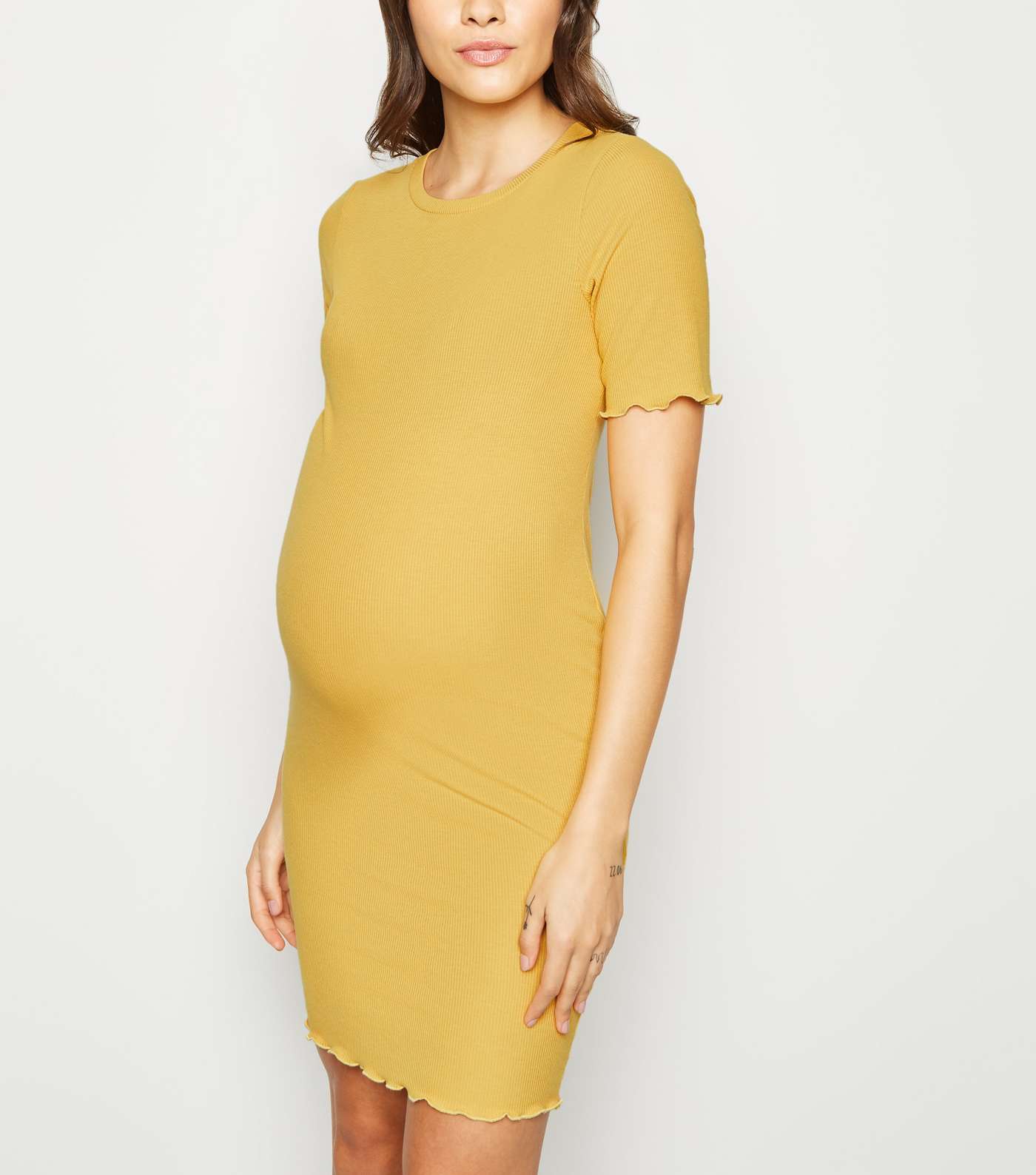Maternity Yellow Ribbed Midi Bodycon Dress