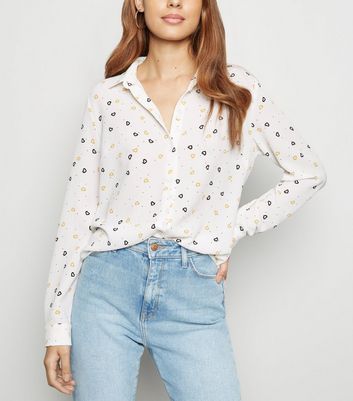 heart print button up shirt