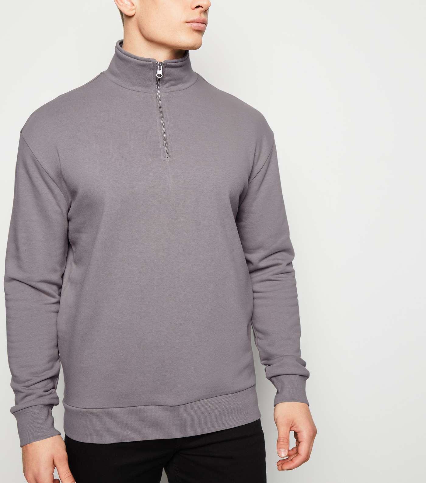 Pale Grey Zip Funnel Neck Sweatshirt
