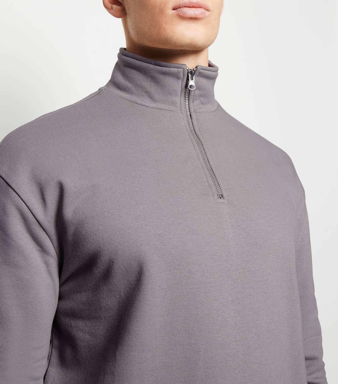 Pale Grey Zip Funnel Neck Sweatshirt Image 5