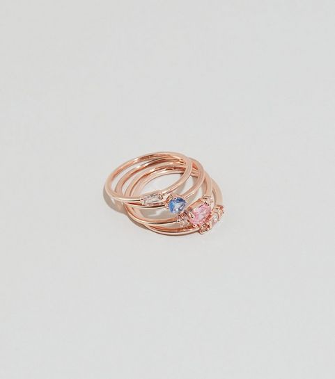 4 Pack Rose Gold Cubic Zirconia Stacking Rings