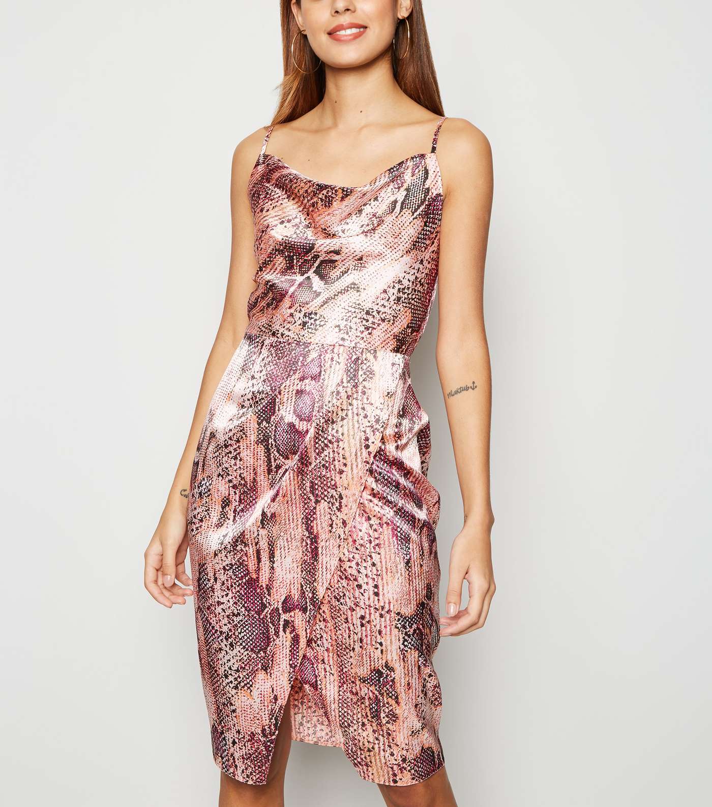 Pink Neon Satin Snake Print Dress