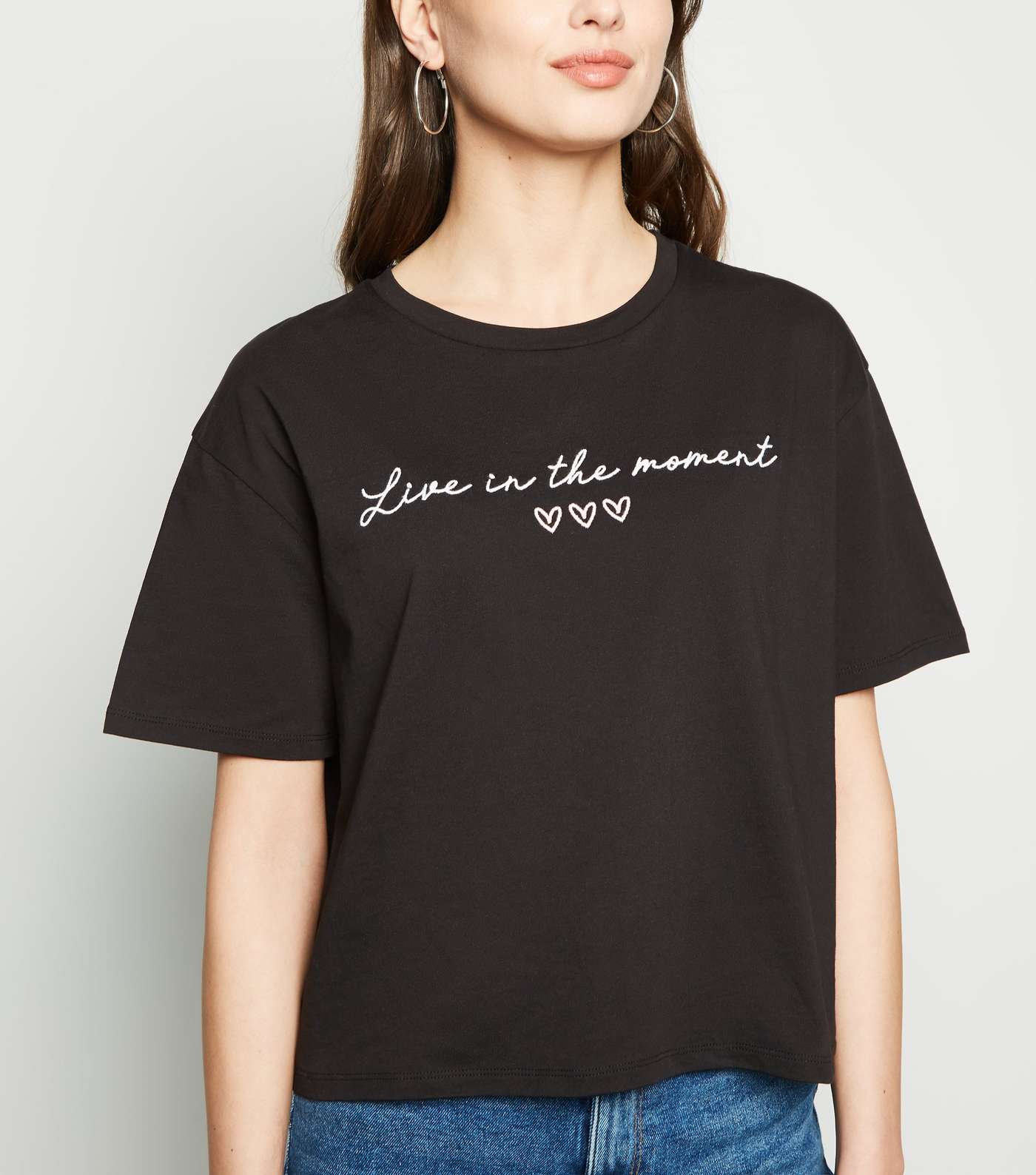 Black Live In The Moment Slogan T-Shirt