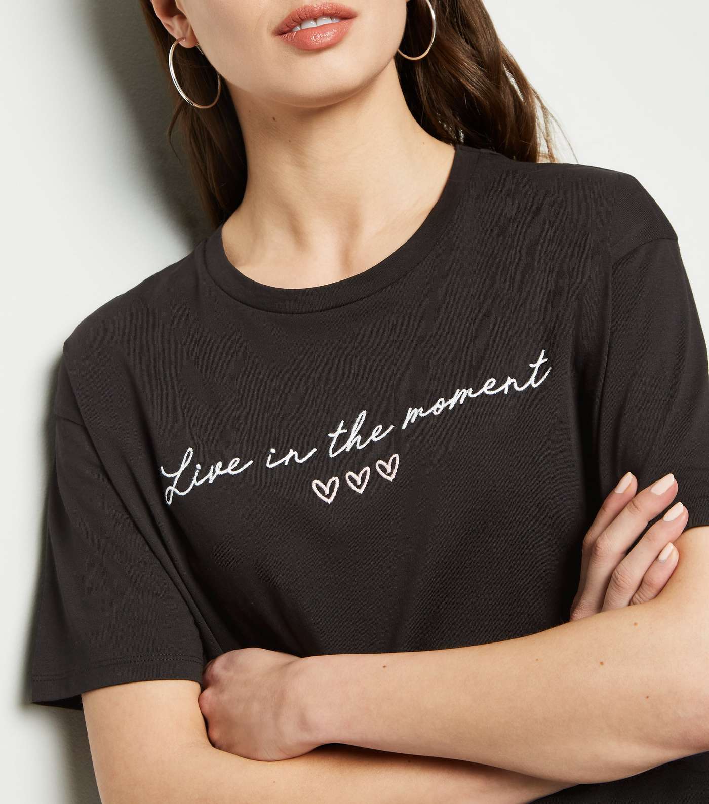 Black Live In The Moment Slogan T-Shirt Image 5
