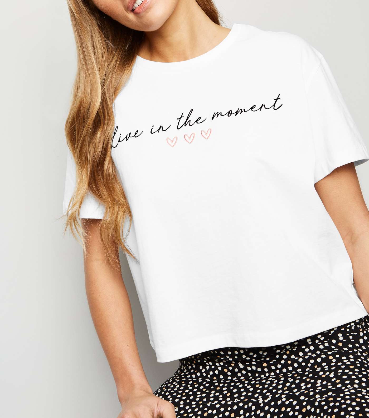 White Live In The Moment Slogan T-Shirt Image 5