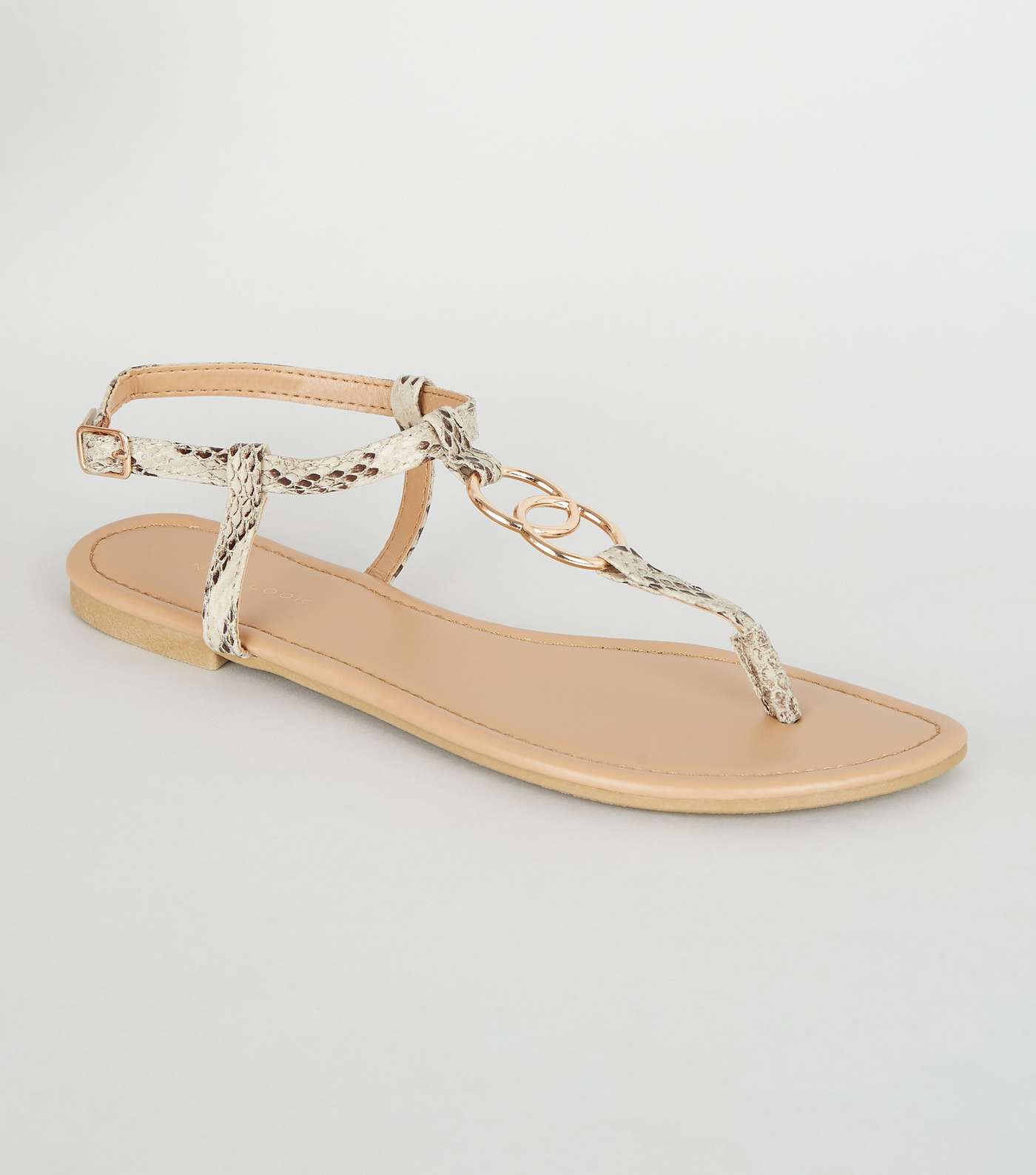 Stone Faux Snake Ring Strap Flat Sandals