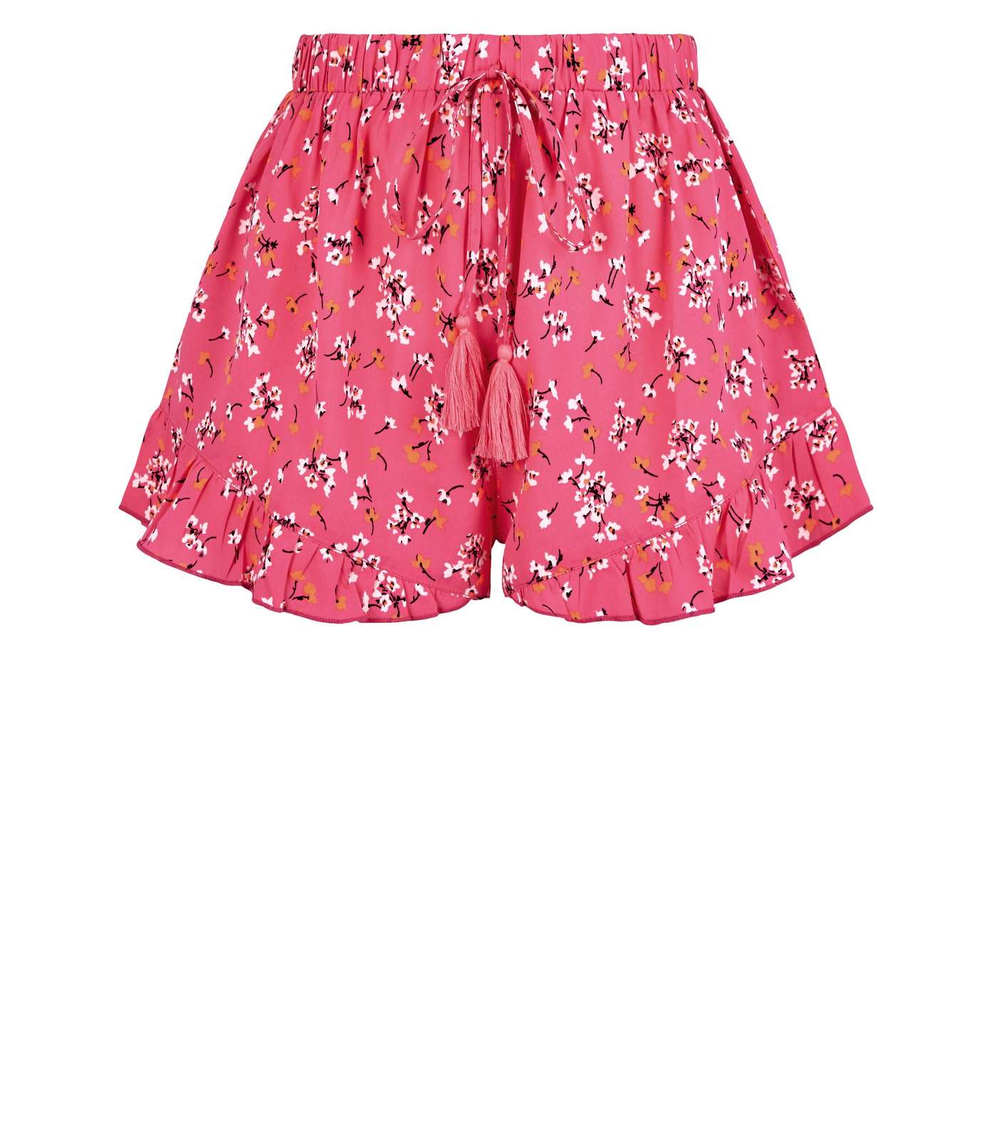 Pink Neon Floral Frill Beach Shorts Image 4