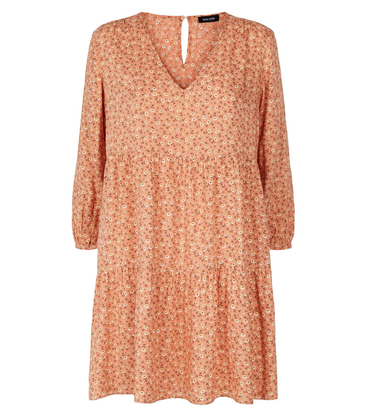Brown Ditsy Floral Tiered Smock Dress Image 4