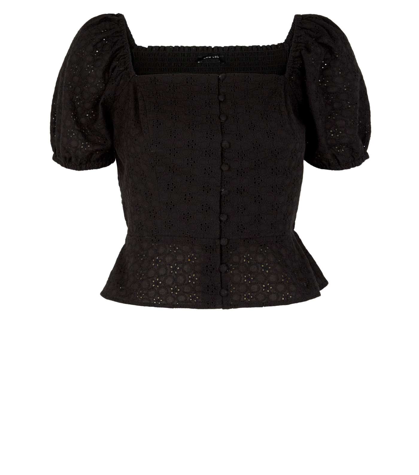 Black Broderie Square Neck Button Up Top Image 4