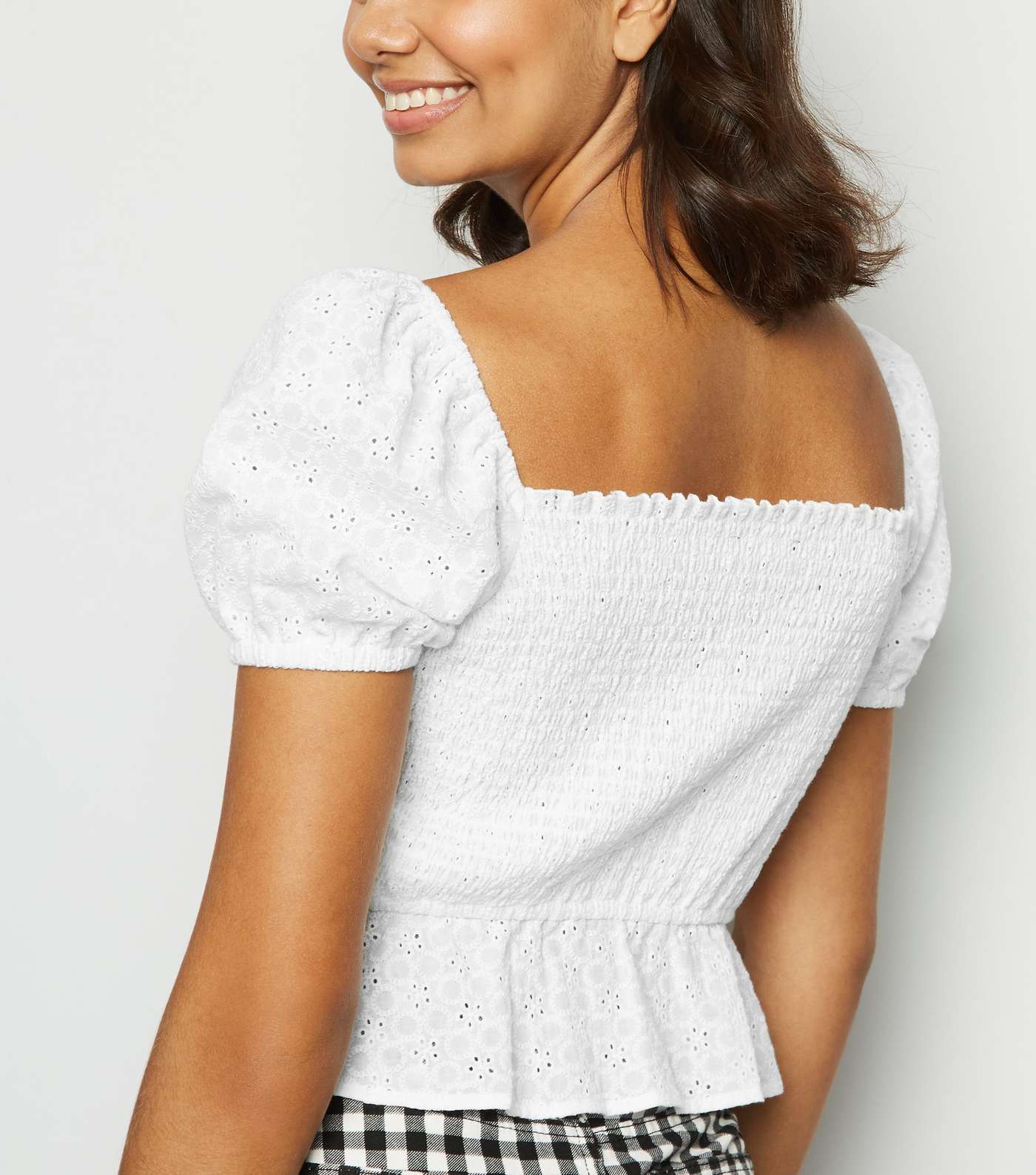 White Broderie Square Neck Button Up Top Image 3