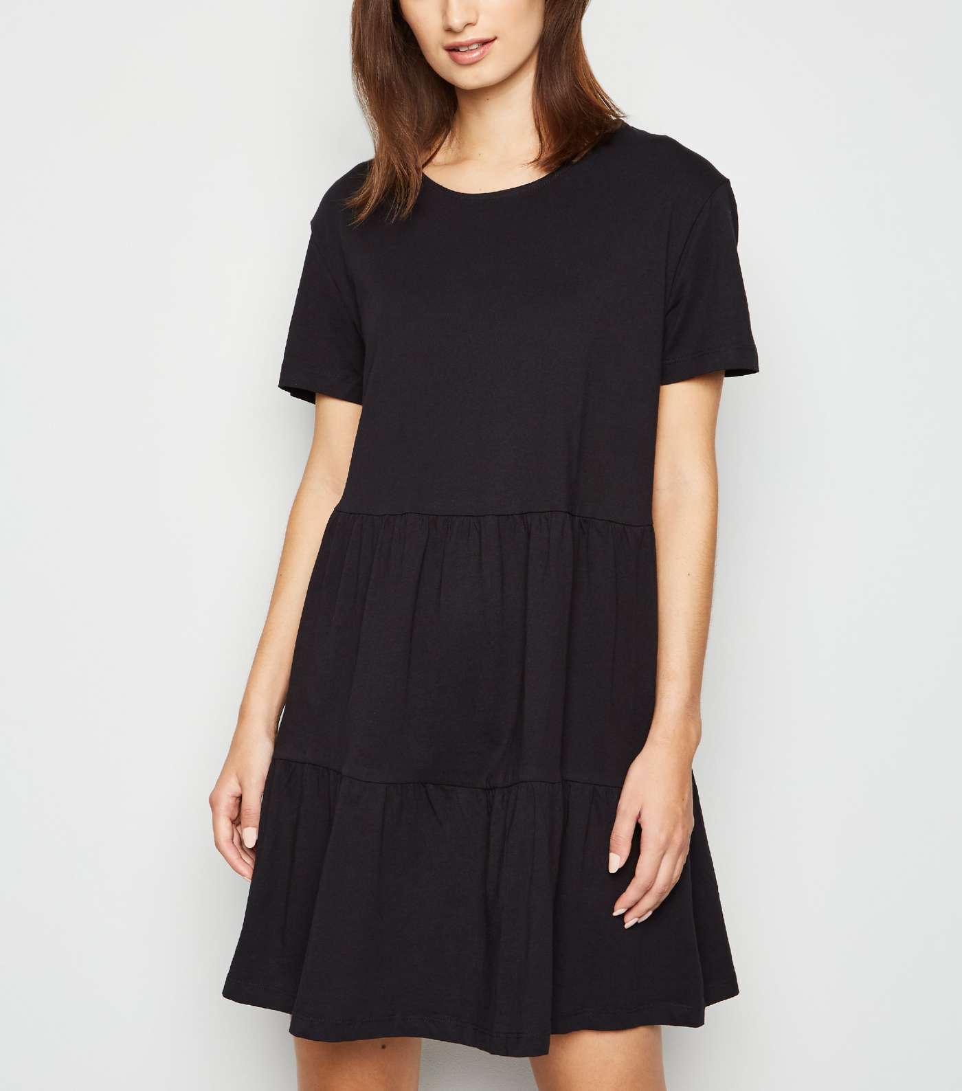 Black Short Sleeve Smock Mini Dress