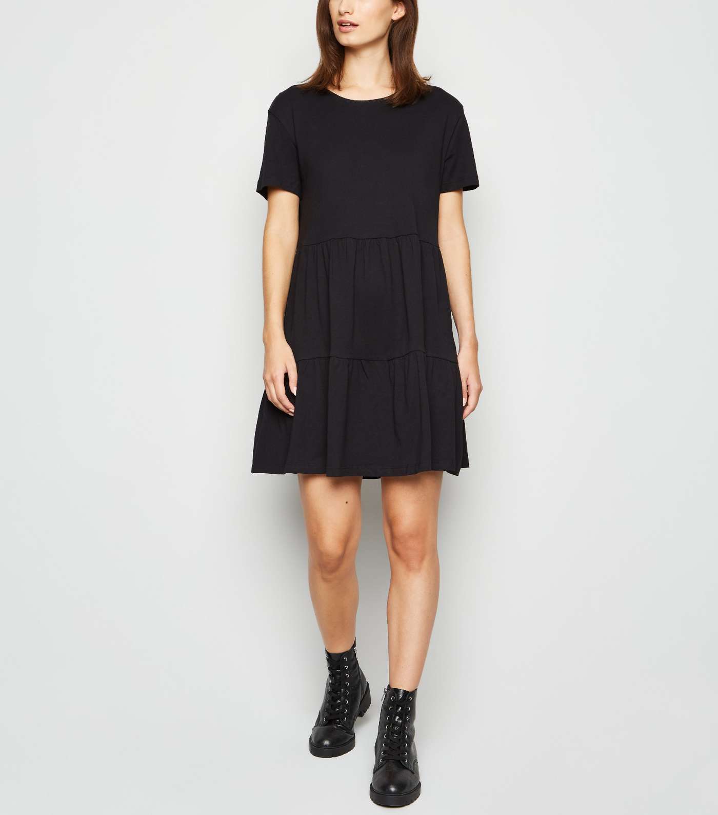 Black Short Sleeve Smock Mini Dress Image 3