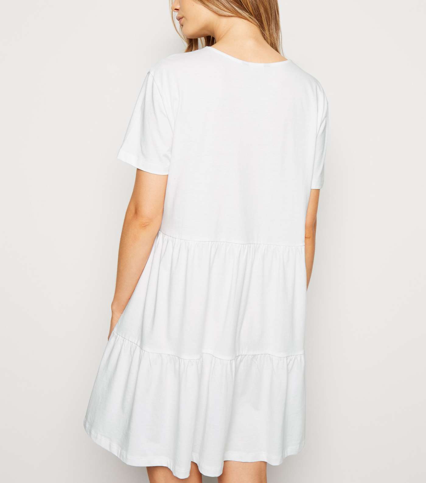 White Short Sleeve Cotton Smock Dress Image 3