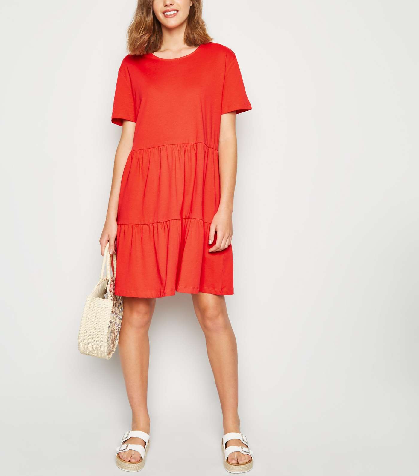 Red Short Sleeve Smock Dress Image 2