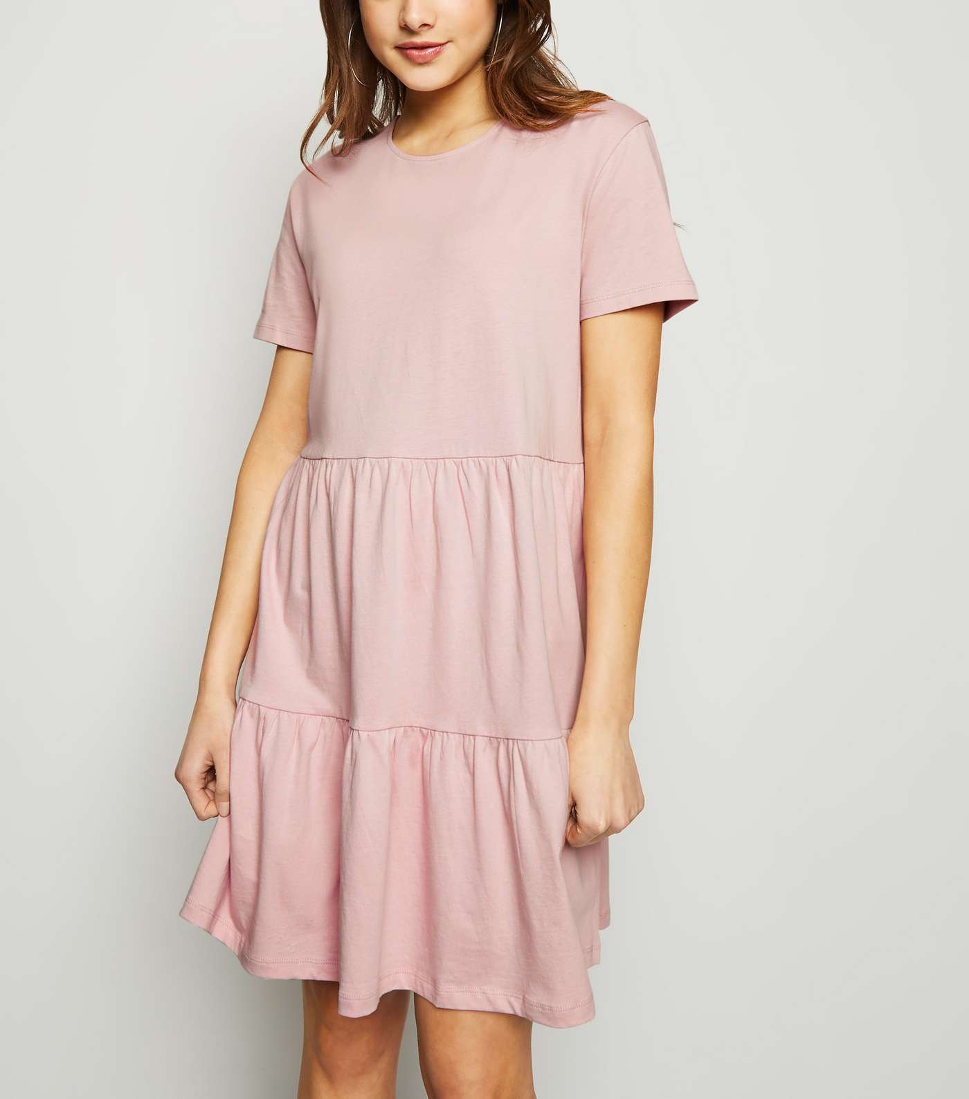Pale Pink Short Sleeve Smock Mini Dress
