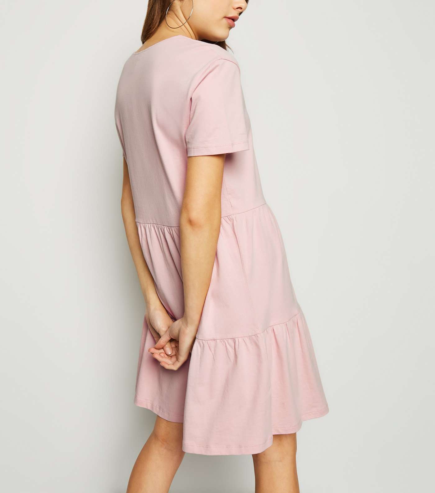 Pale Pink Short Sleeve Smock Mini Dress Image 3