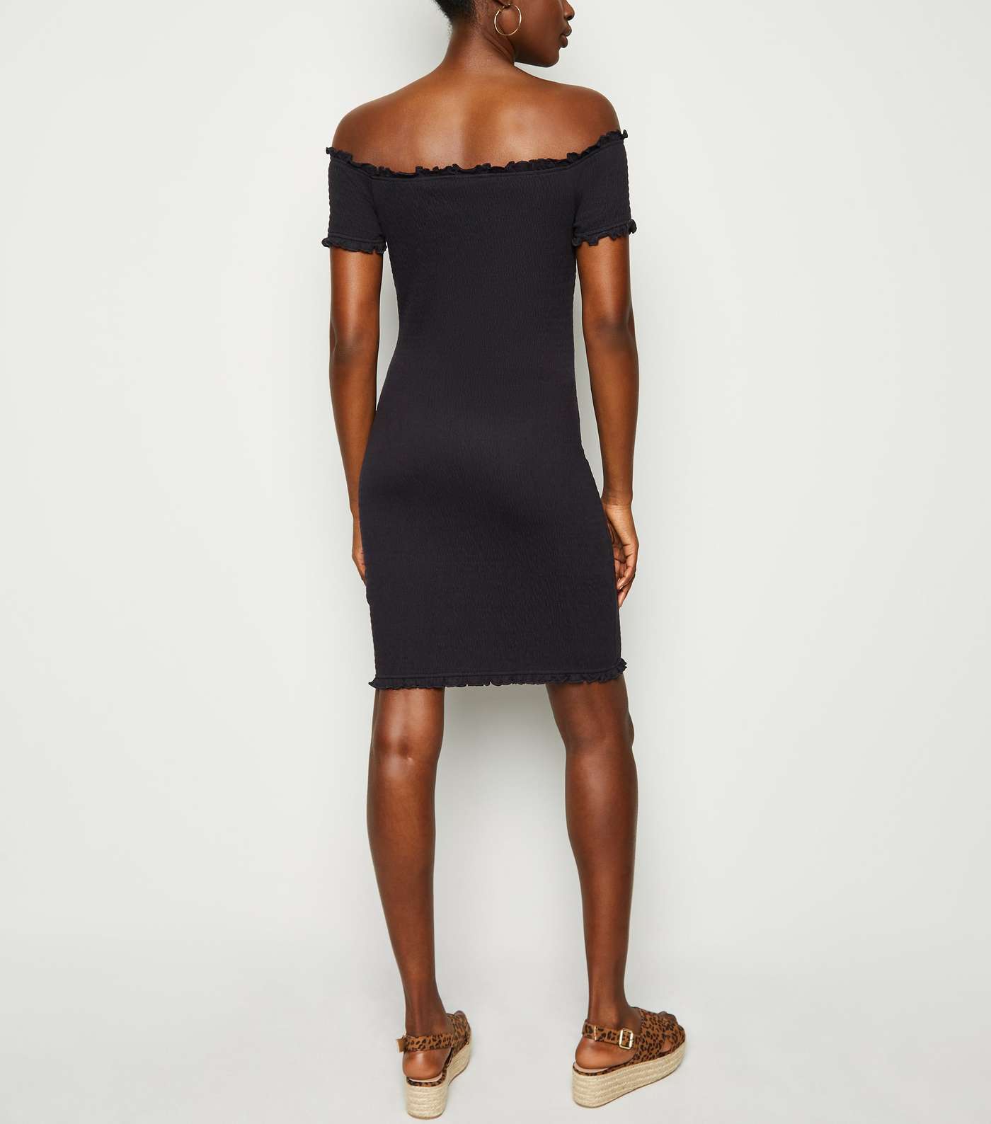 Black Bardot Shirred Jersey Mini Dress Image 3
