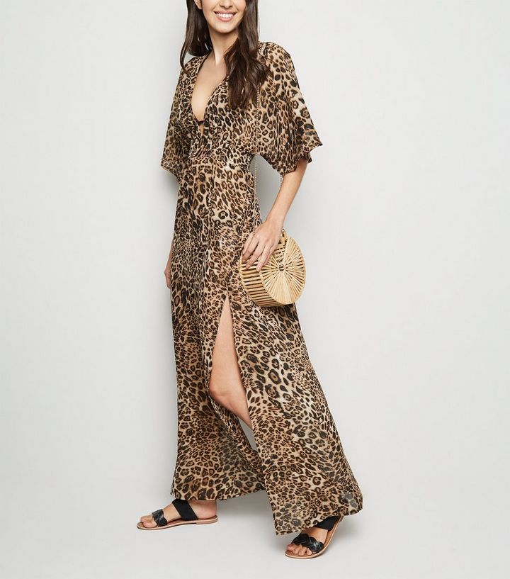 Brown Leopard Print Maxi Beach Dress Add To Saved Items Remove From Saved Items