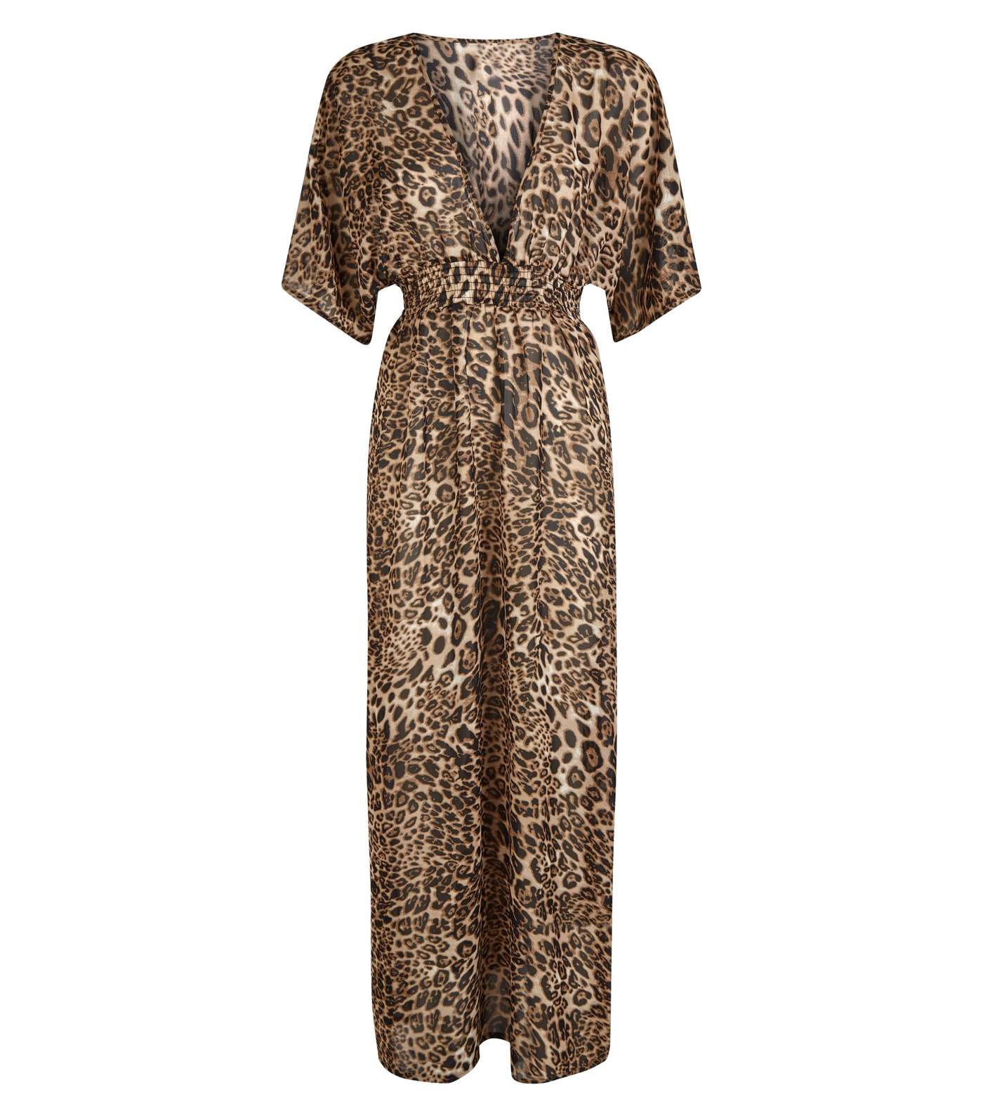 Brown Leopard Print Split Hem Maxi Beach Dress Image 4