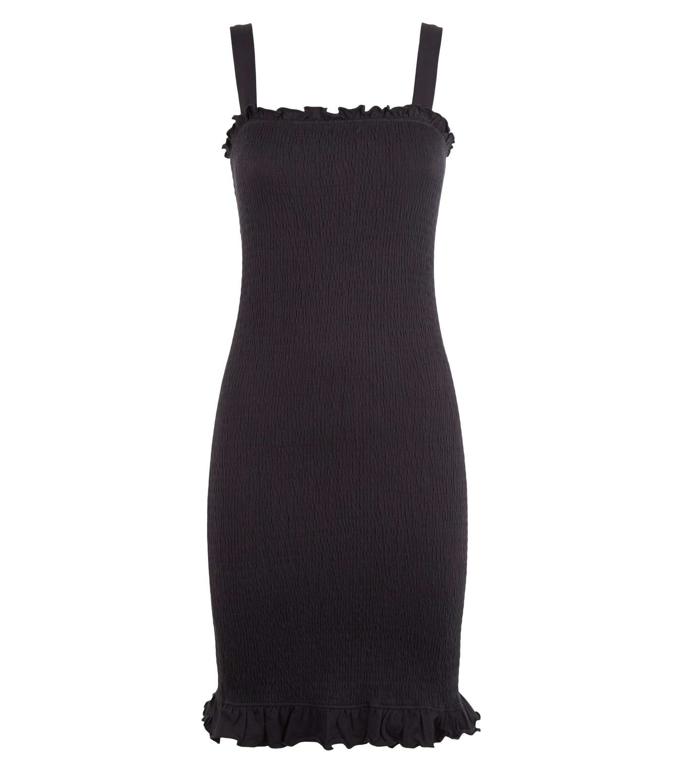 Black Shirred Frill Jersey Bodycon Dress Image 4
