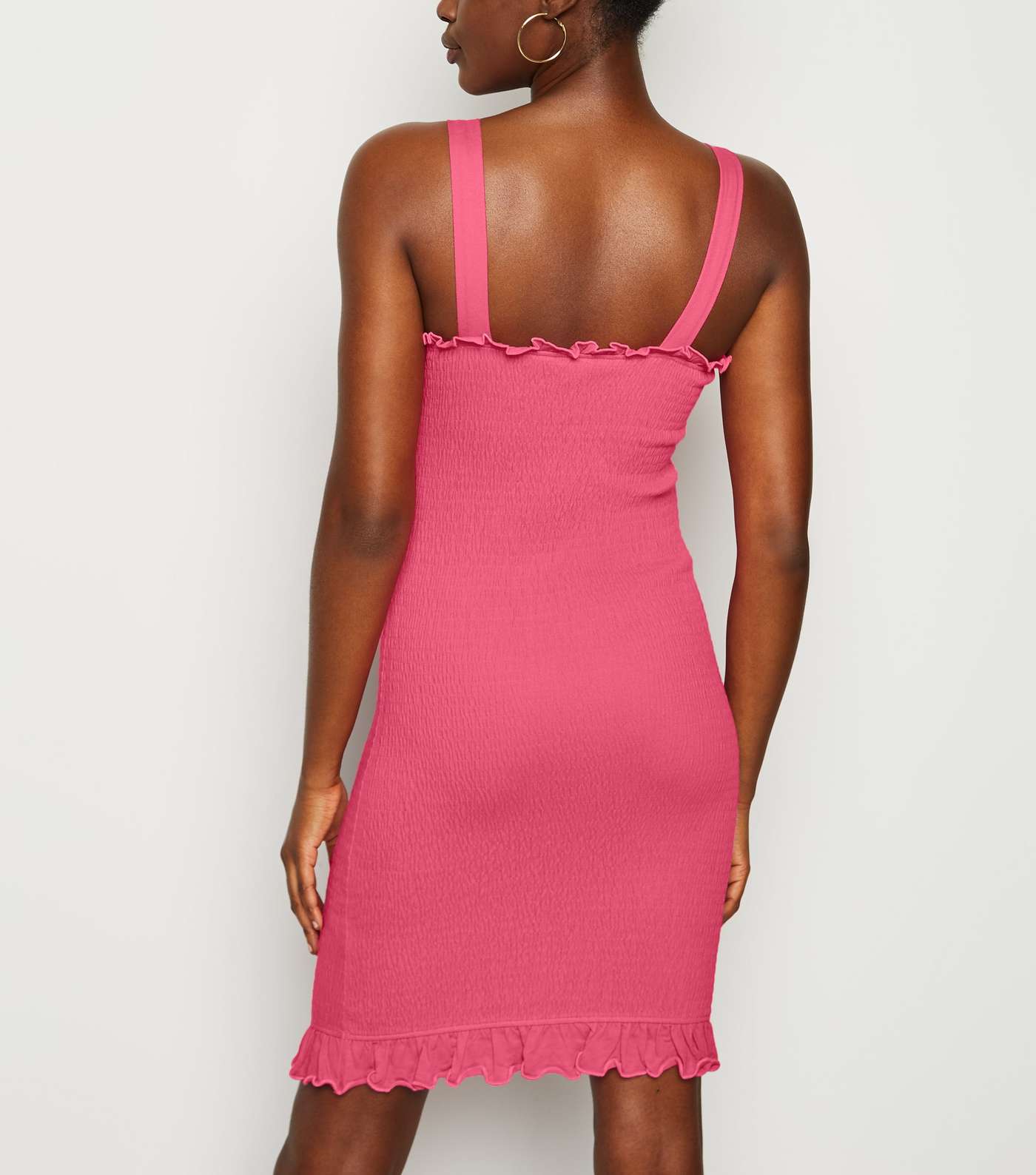 Deep Pink Strappy Shirred Mini Dress Image 3