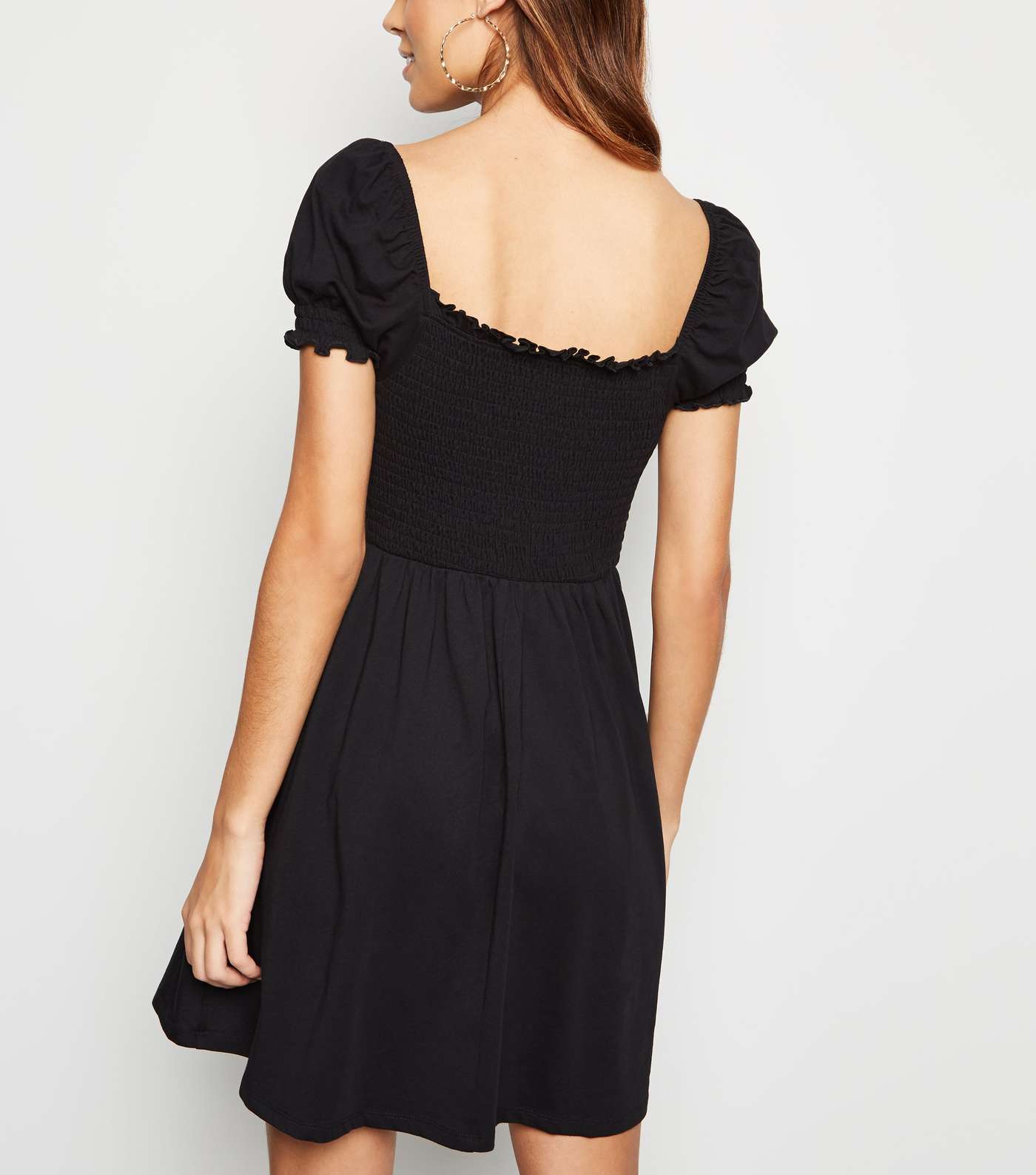 Black Shirred Jersey Milkmaid Dress  Image 3