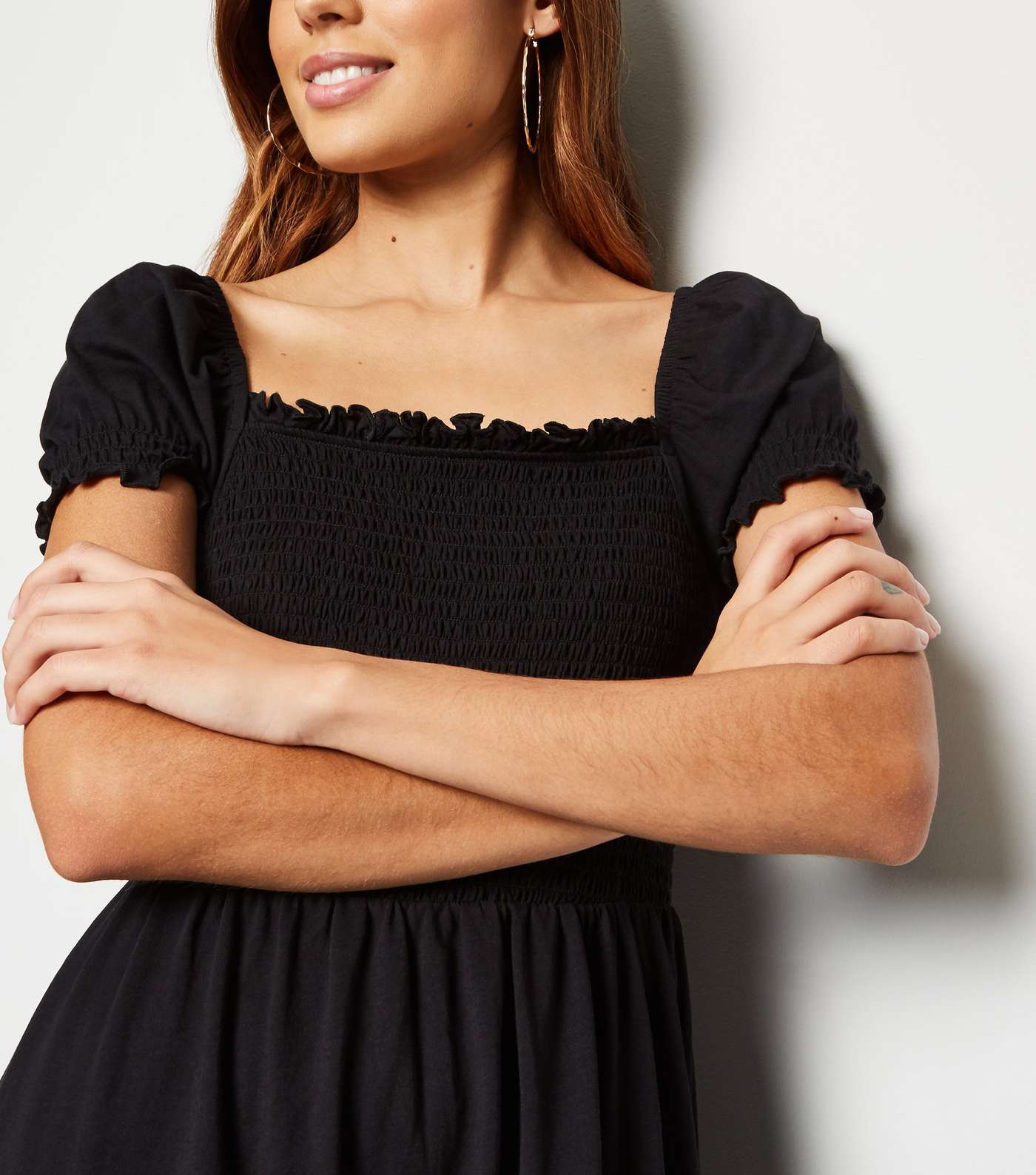 Black Shirred Jersey Milkmaid Dress  Image 5