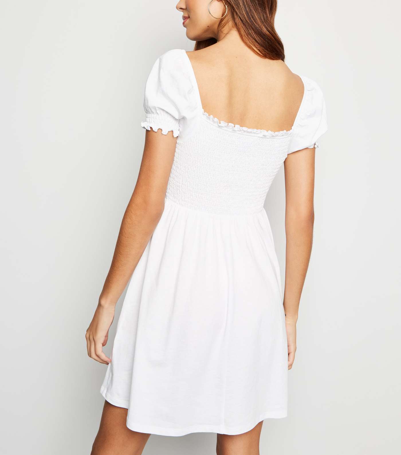 White Shirred Jersey Milkmaid Dress  Image 3