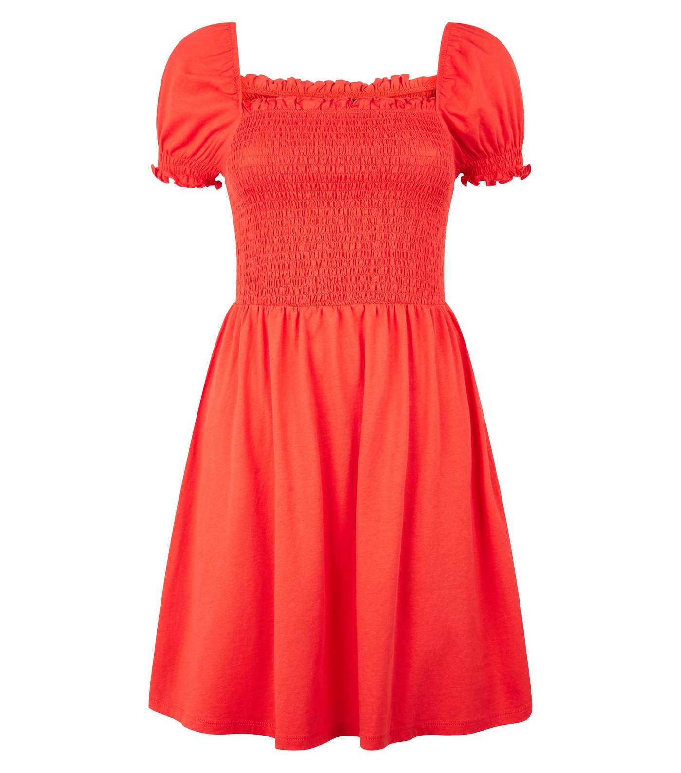 Red Shirred Jersey Milkmaid Dress  Image 4