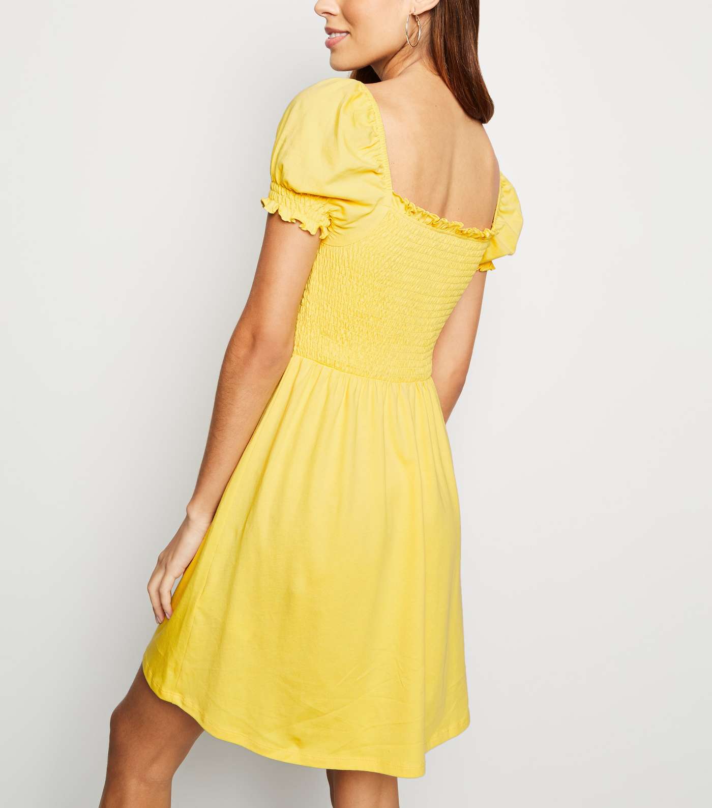 Yellow Shirred Jersey Milkmaid Dress  Image 3