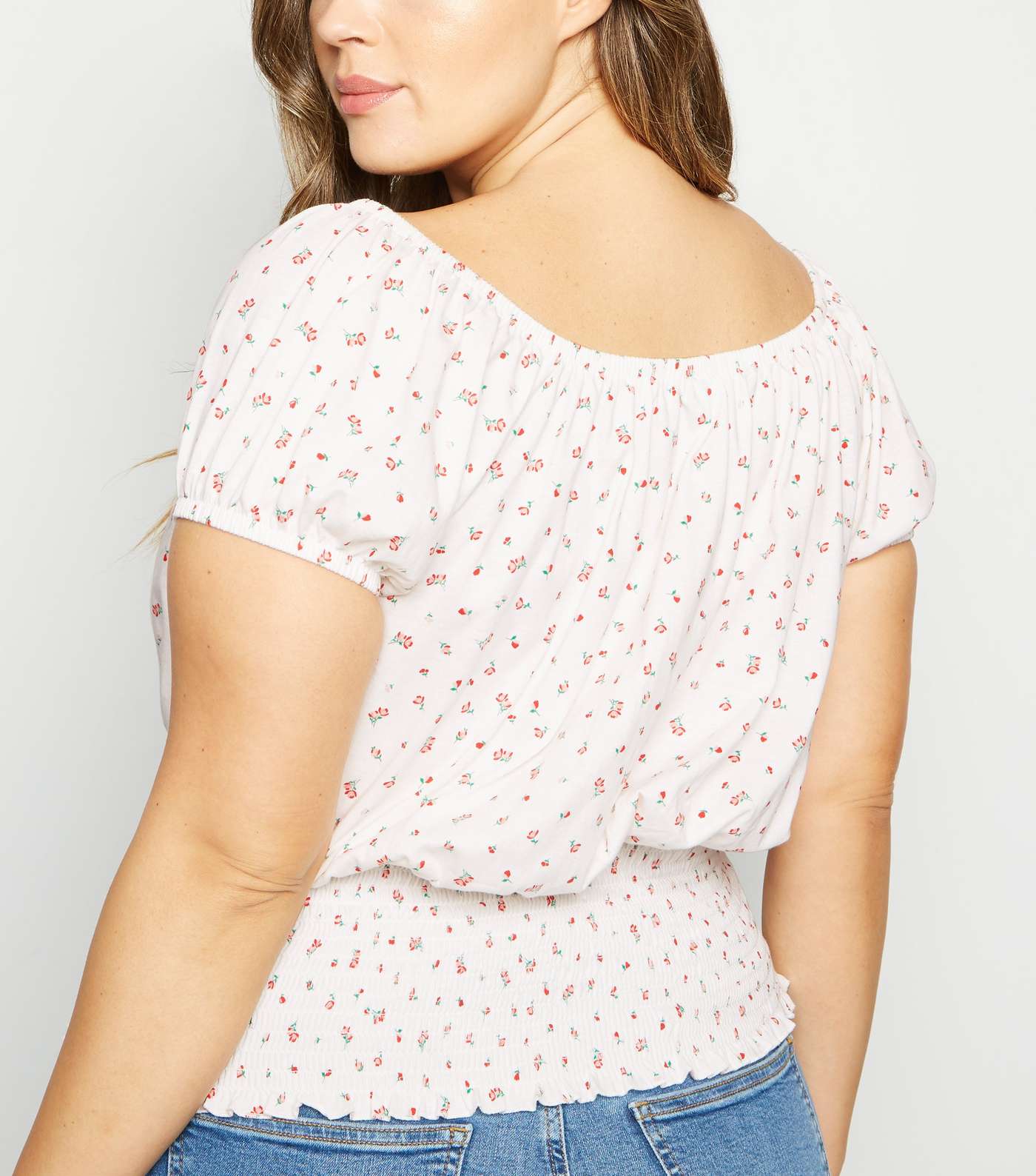 Curves White Ditsy Floral Milkmaid Top Image 3