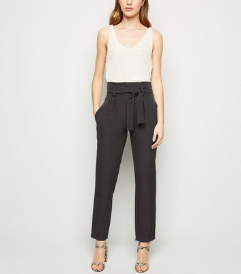 black high waisted belted trousers