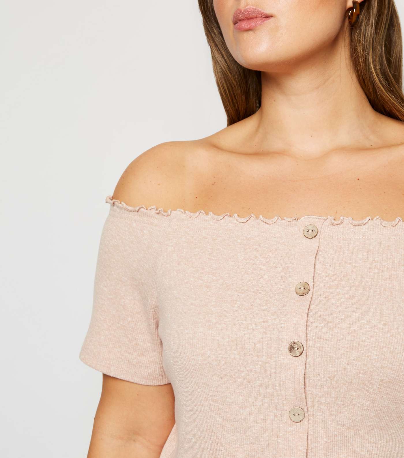 Curves Pale Pink Button Front Bardot Top Image 5