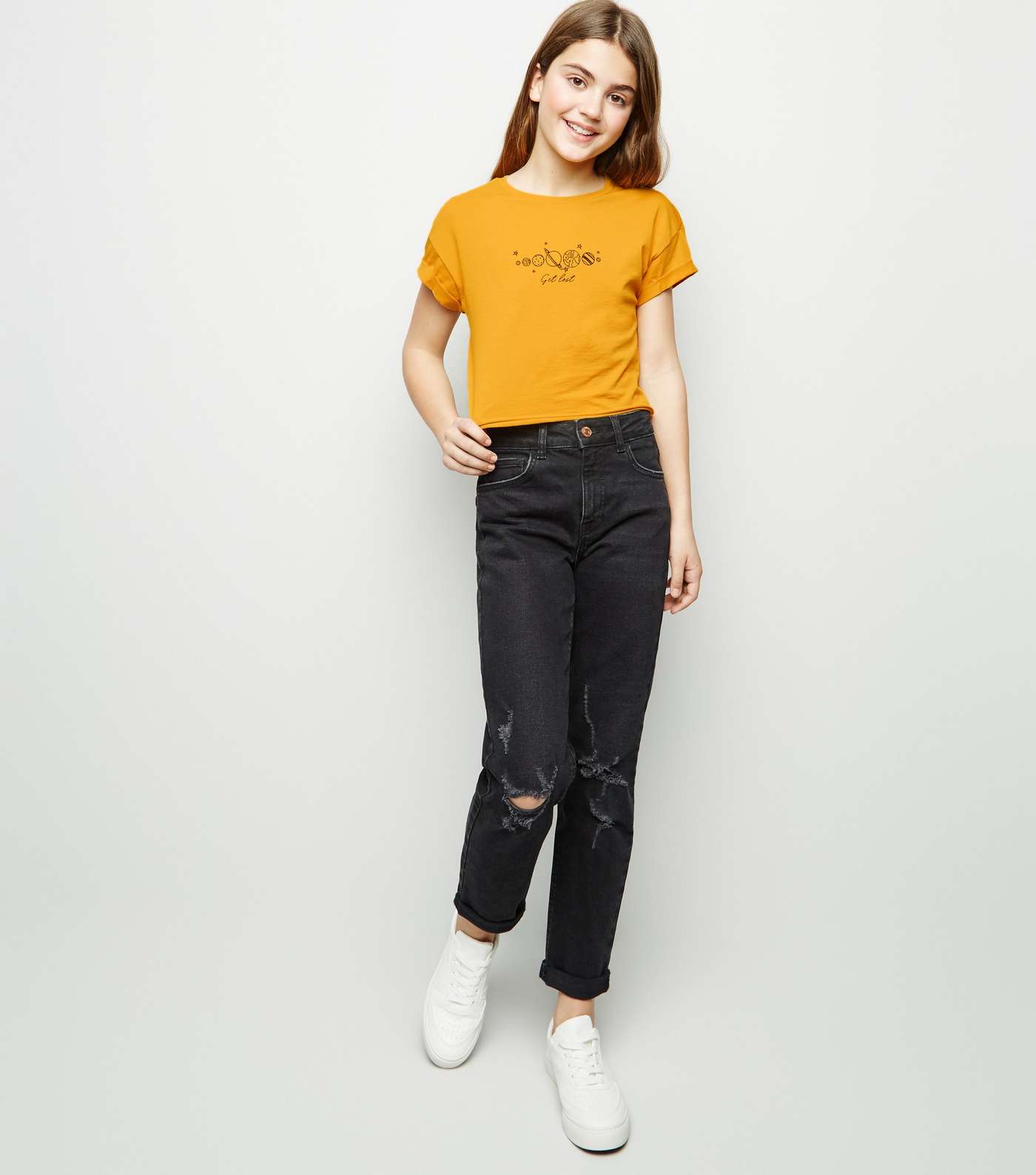 Girls Mustard Space Get Lost Slogan T-Shirt Image 2