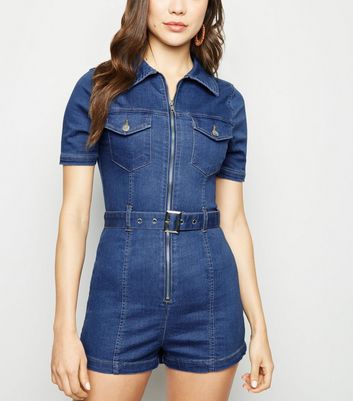 zip up denim playsuit