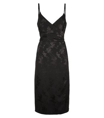 new look satin jacquard midi dress in gold