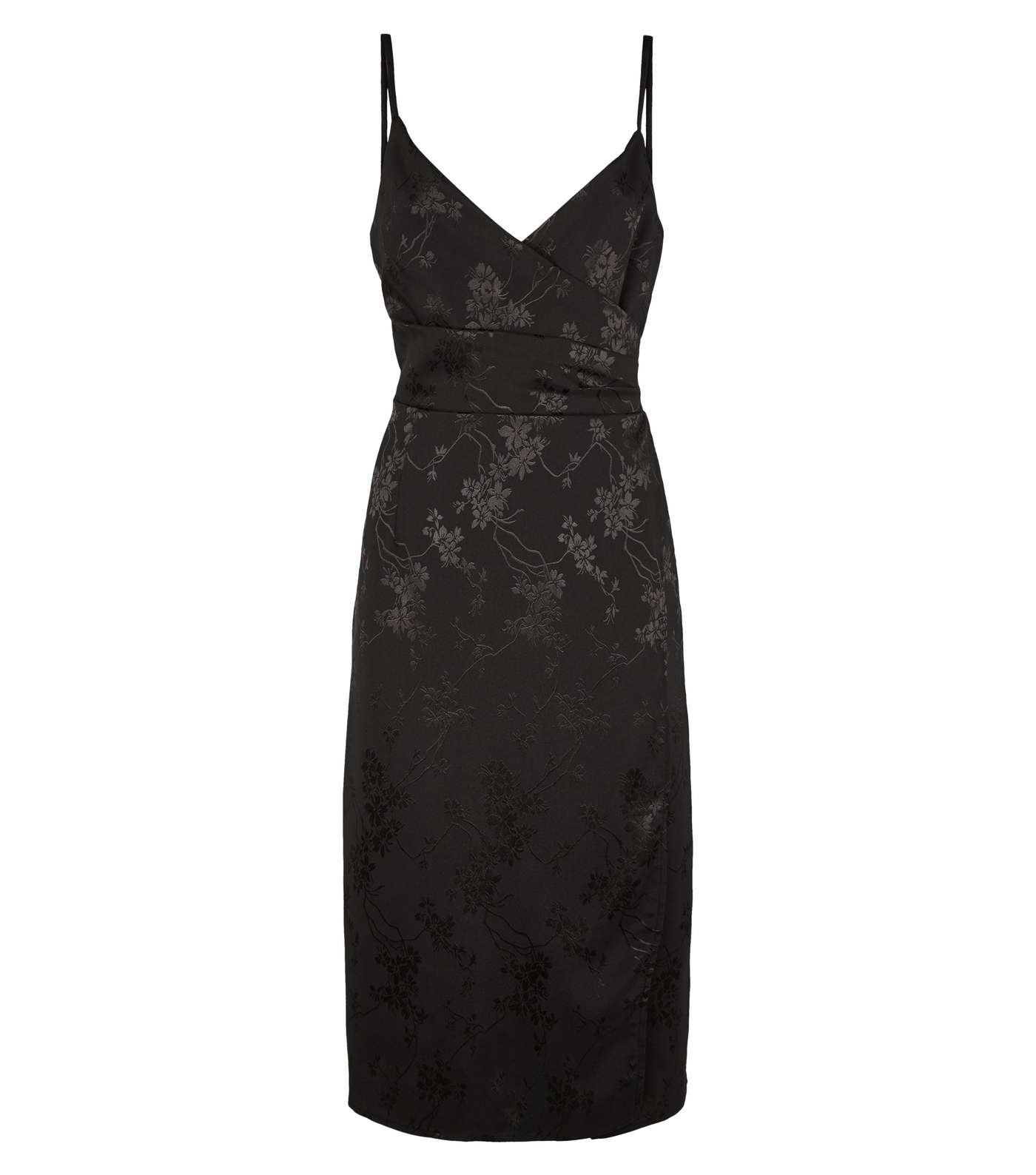 Black Floral Satin Jacquard Midi Dress Image 4