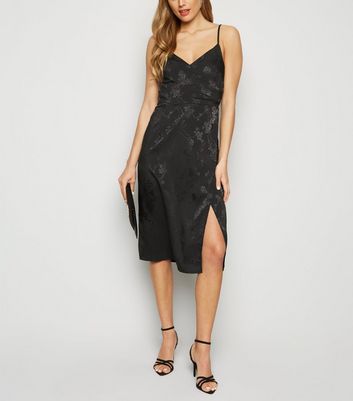 new look satin jacquard midi dress in gold