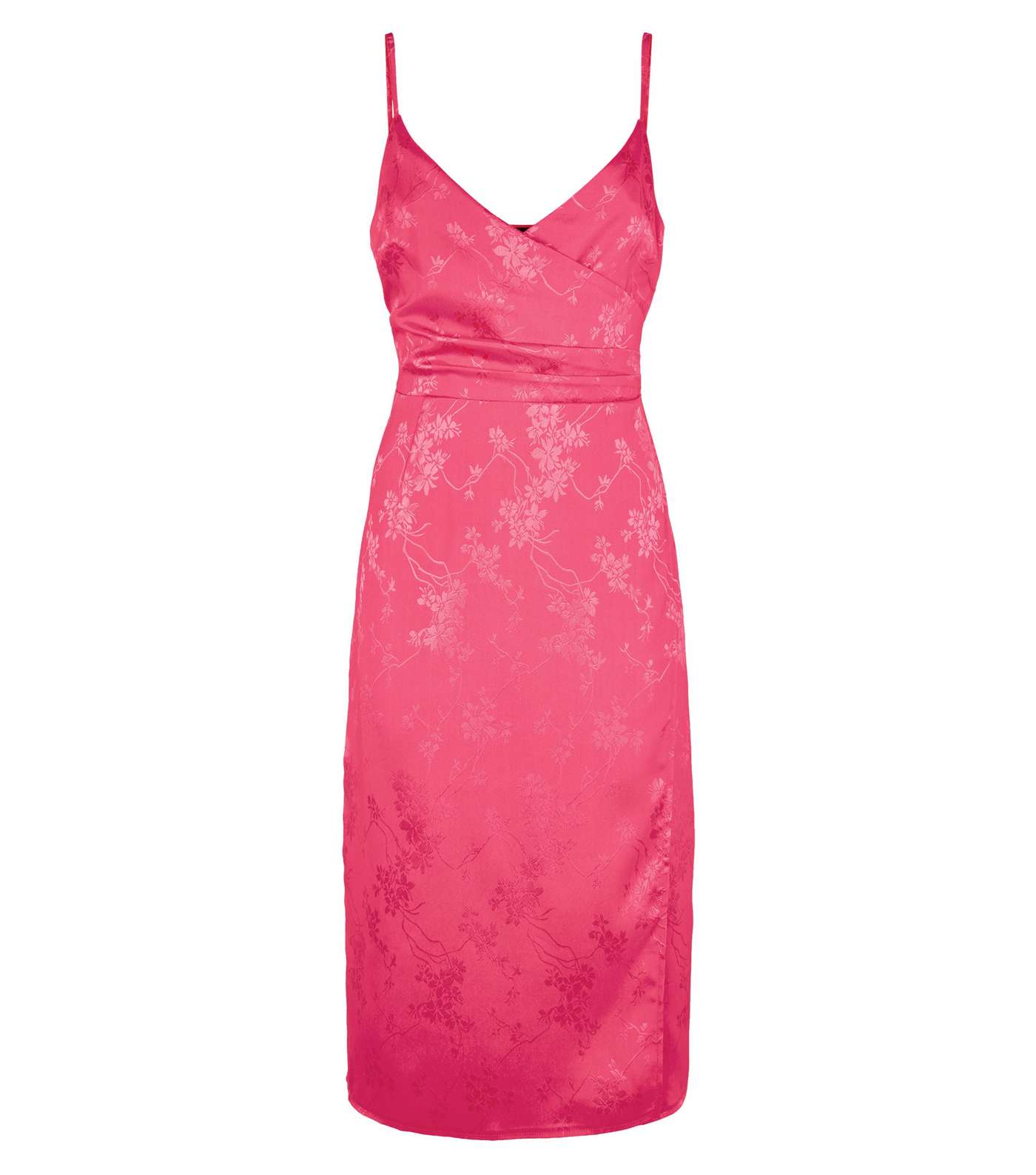 Bright Pink Floral Satin Jacquard Midi Dress Image 4