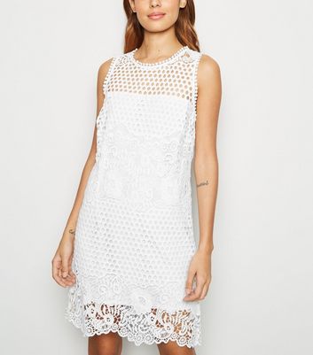 White Crochet Tunic Dress | New Look