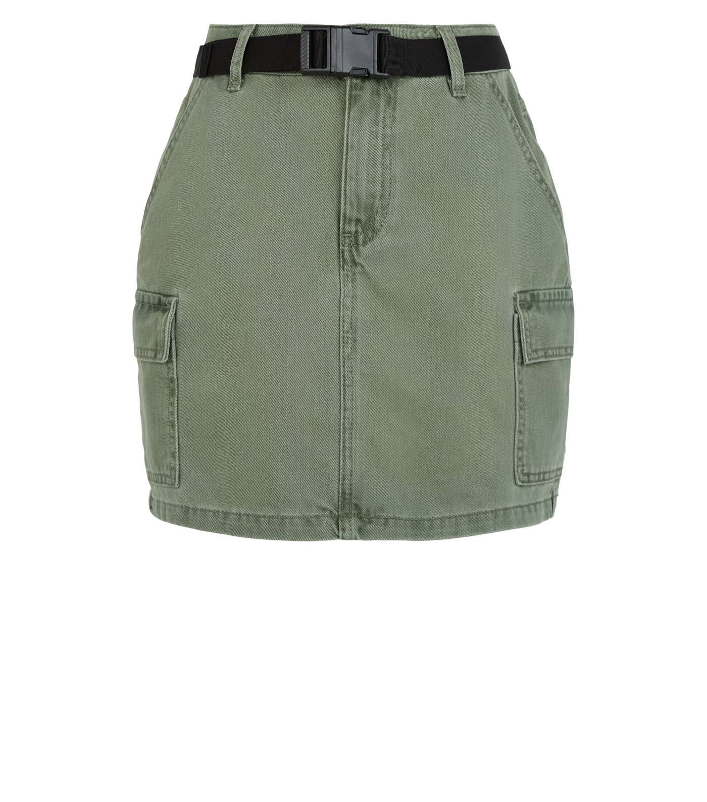Girls Khaki Belted Utility Denim Skirt Image 4